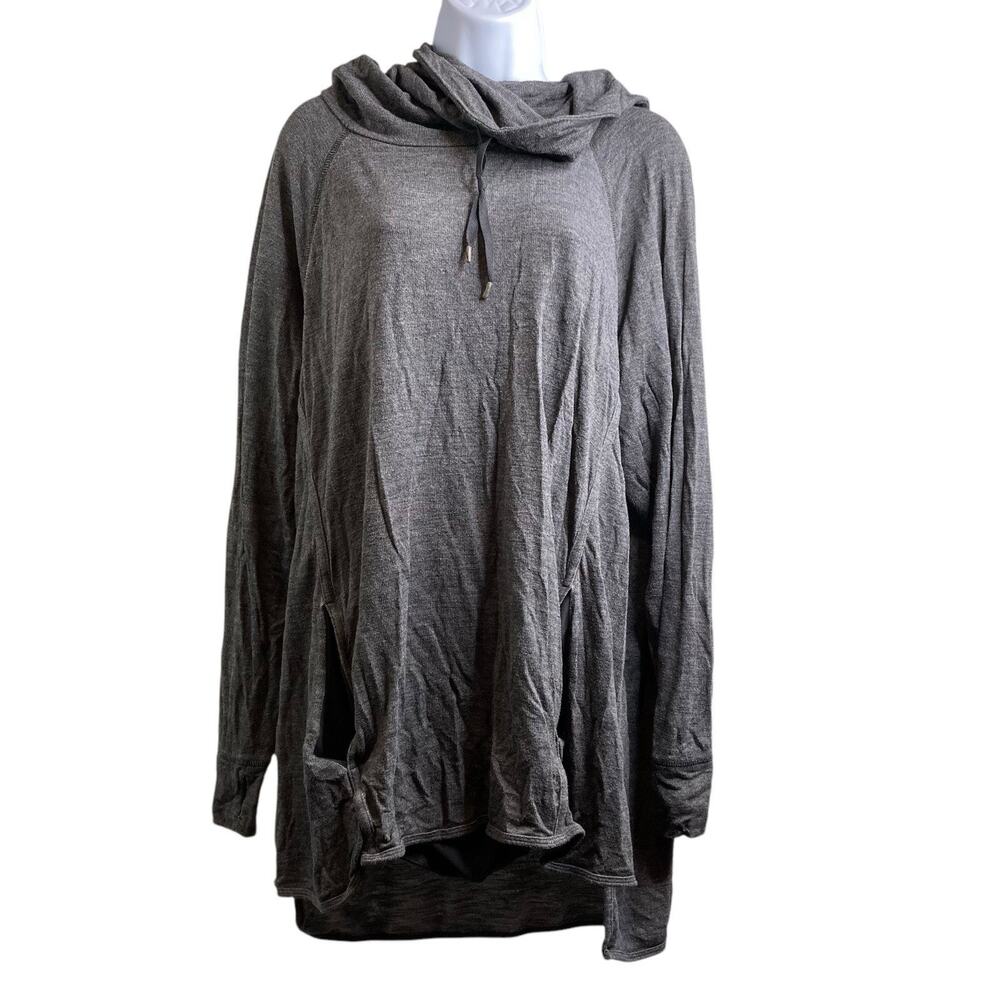 LANDS' END SPORT Women's Gray Hooded Pullover Size 1X Comfy Cozy Slouchy Layered